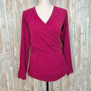 Sundance XL Pink Crossover Draped Wrap Front Vanessa Tee V Neck Knit Top Ruched